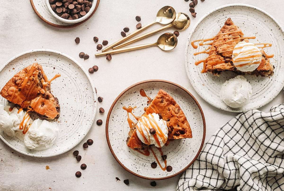 Triple Chocolate Chip Skillet Cookie